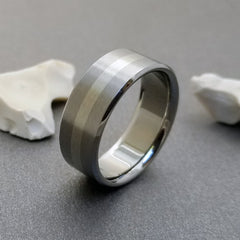 18k White Gold Titanium Wedding Band