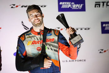 James Deane smile on podium in 3rd place at Formula Drift Irwindale