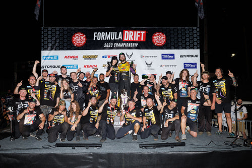 Formula Drift Orlando podium photo featuring Chelsea DeNofa and the rest of the RTR team