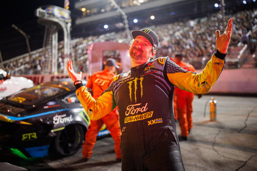 Vaughn Gittin Jr shrugs off a tough crash into the wall at FD Irwindale