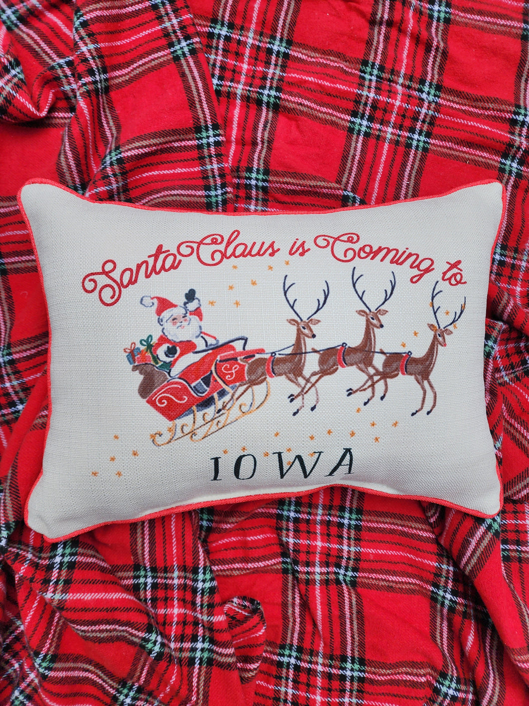 Santa Claus is Coming to Hometown Sleigh Pillow