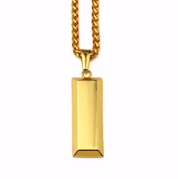 18k Gold Bar Pendant With Chain 