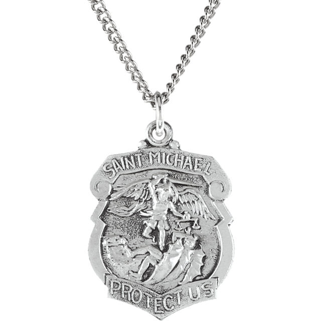 Saint Michael Shield Badge Necklace in Solid Sterling Silver Protect U ...