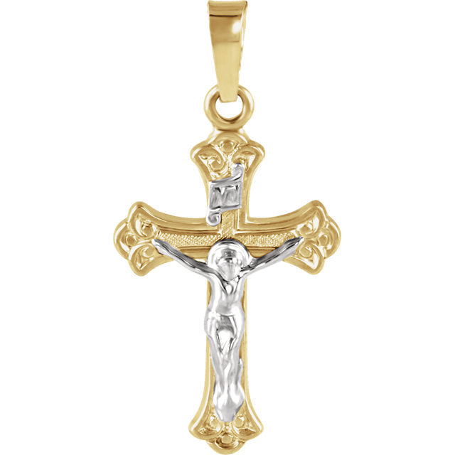 Budded INRI Crucifix Cross Pendant in Solid 14 Karat Two Tone Gold ...
