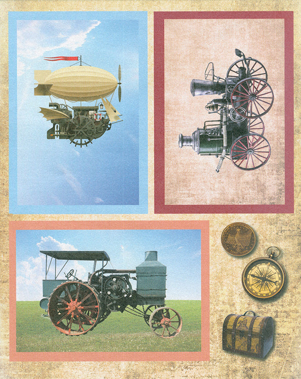 3D Precut - Tractor, Steam Engine and Zeppelin - 2 sheets