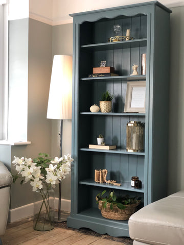 Tall painted bookcase in Farrow And Ball, Oval Room Blue