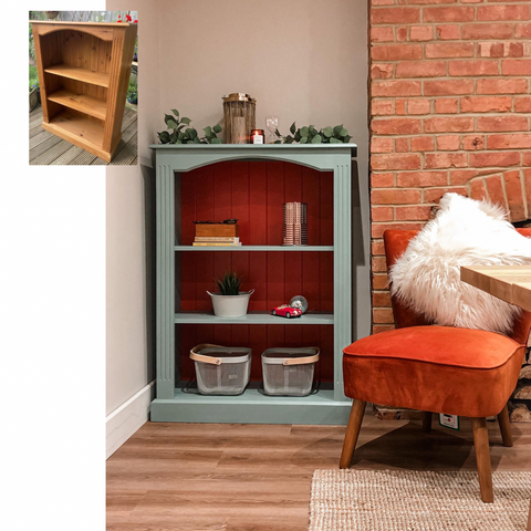 Childrens bookcase in blue and orange 