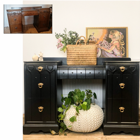 Black painted vintage dressing table