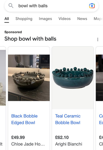 Bowls with decorative balls in a Google search