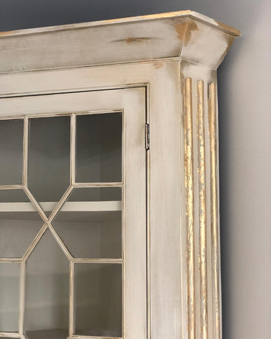 Glazed display cabinet painted cream and gold