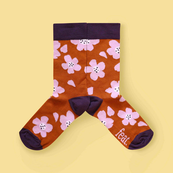 Ladies’ Rust & Lilac 70’s Floral socks