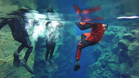 Snorkeling in Silfra, Iceland inspires funky socks