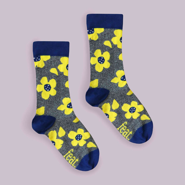 Ladies’ Acid Yellow 70’s Floral socks