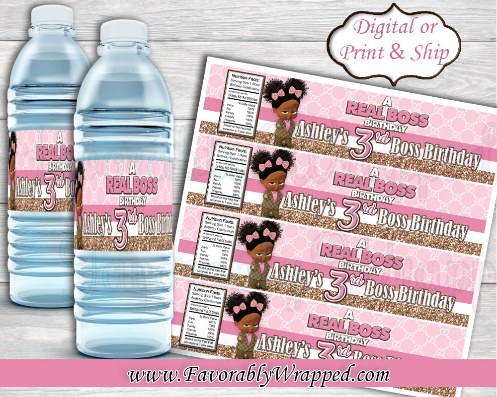 Pink Gucci Inspired Boss Baby Birthday Water Bottle Labels-Boss Baby W ...