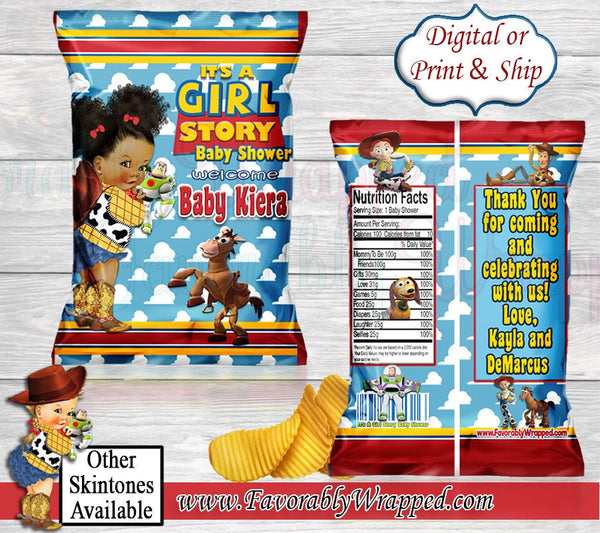 Its a Girl Story Chip Bag-Toy Story Baby Shower Chip Bag -Chip Bag Lab ...