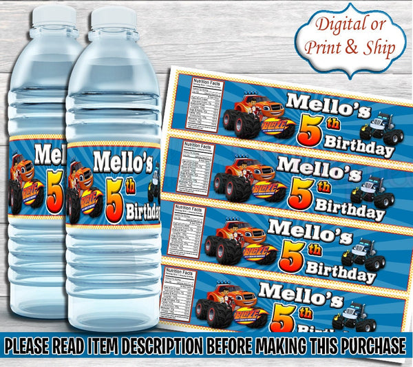 Editable Monster Truck Water Bottle Label, Monster Truck Label