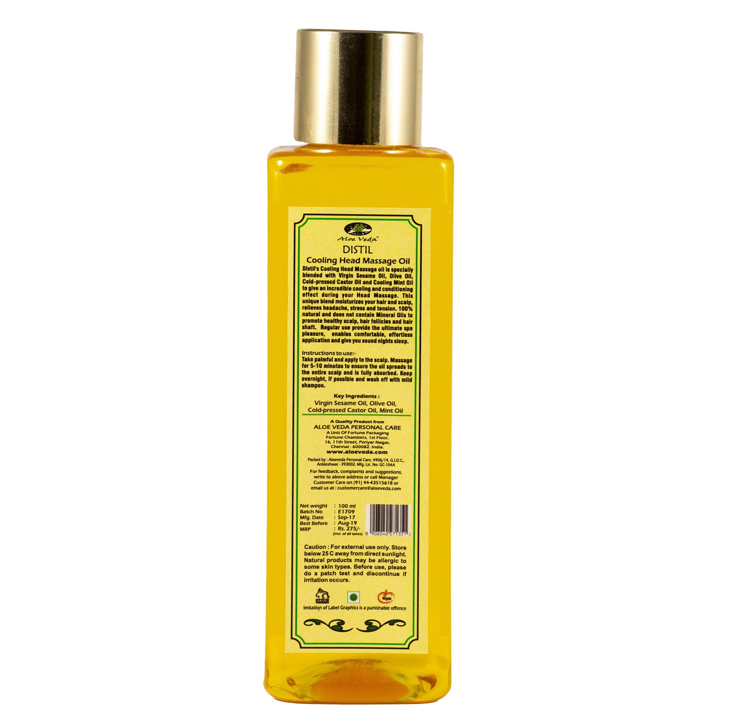 Cooling Head Massage Oil Aloe Veda