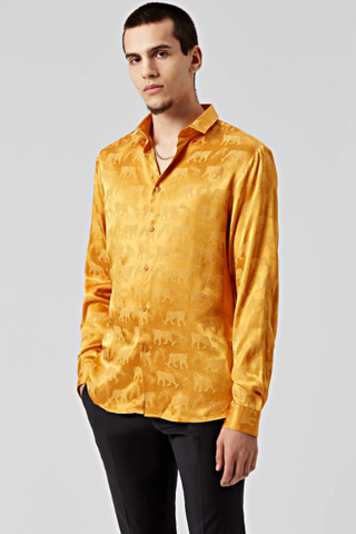 Twisted Tailor Leo mustard patterned shirt