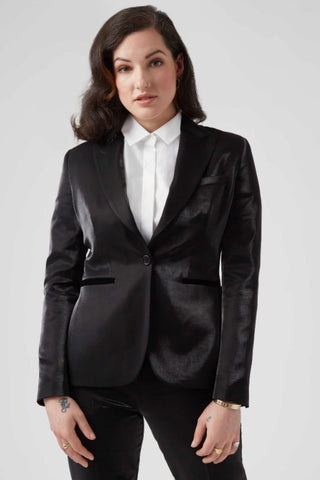 Women's high shine black suit