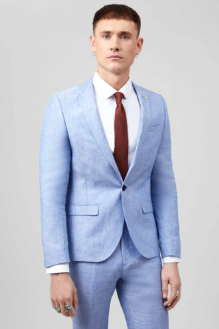 Linen suit mens blue