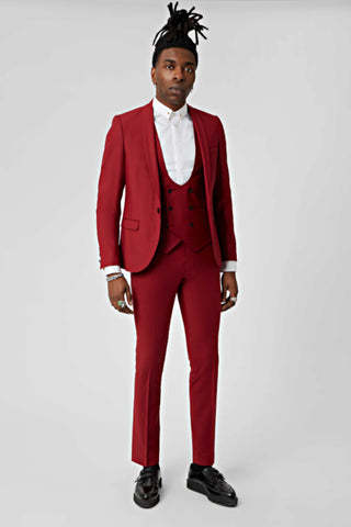 Red skinny suit