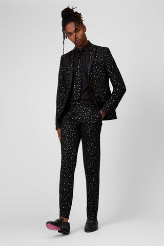 Farrow Skinny Fit Black and Gold Tuxedo Jacket