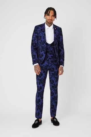 Jackal Skinny Fit Suit Jacket with Floral Flocking