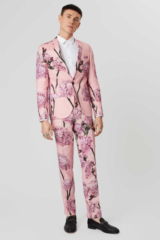 Rossa Skinny Fit Pink Suit Jacket with Floral Print