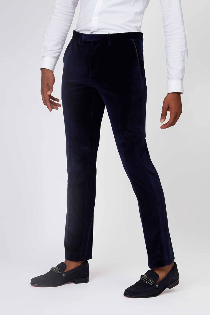 Navy Velvet Trousers  Mens Velvet Trousers  Marc Darcy Menswear  Mens  Tweed Suits