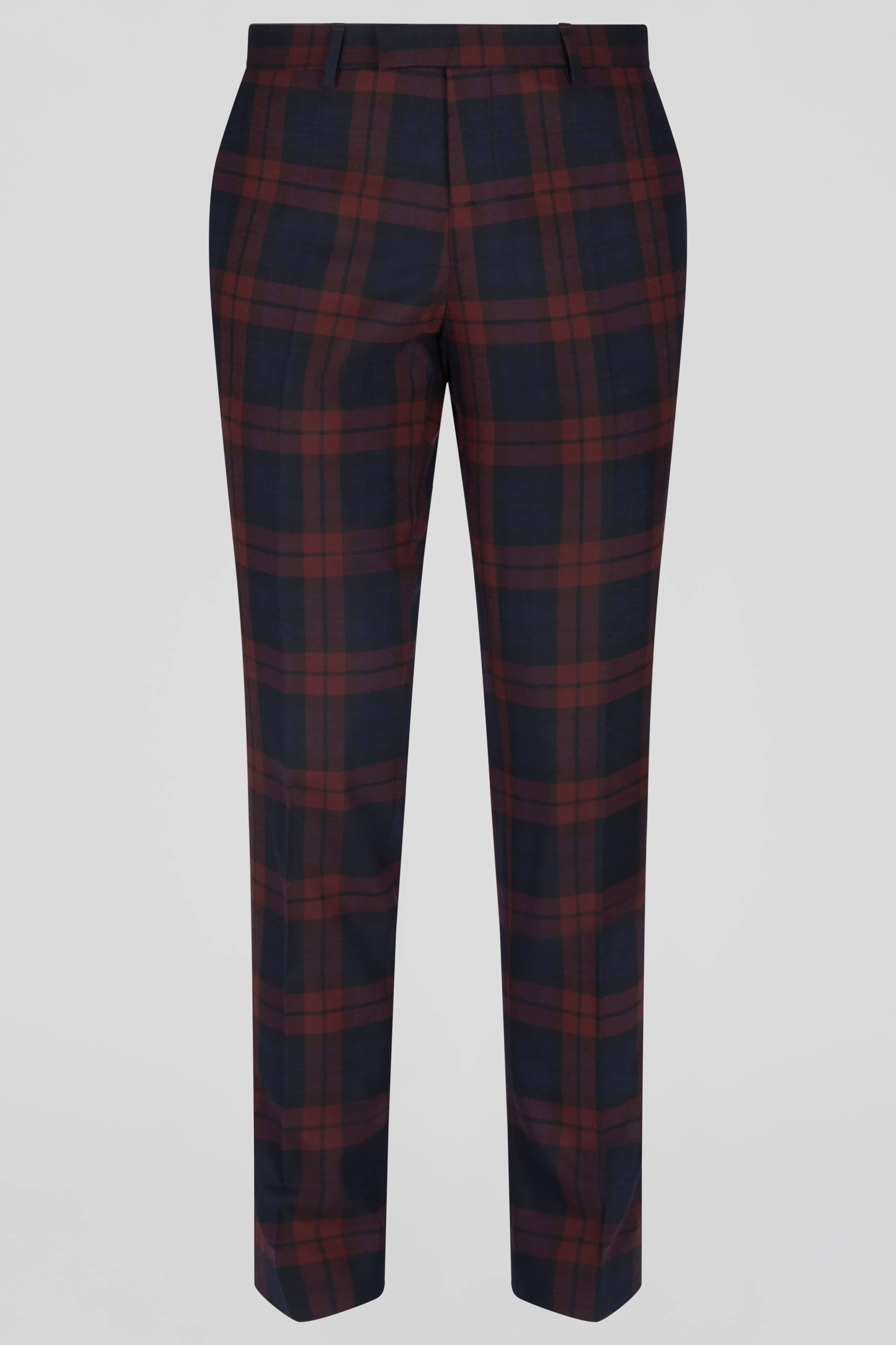 Twisted Tailor Ginger Skinny Fit Trouser In Burgundy Tartan