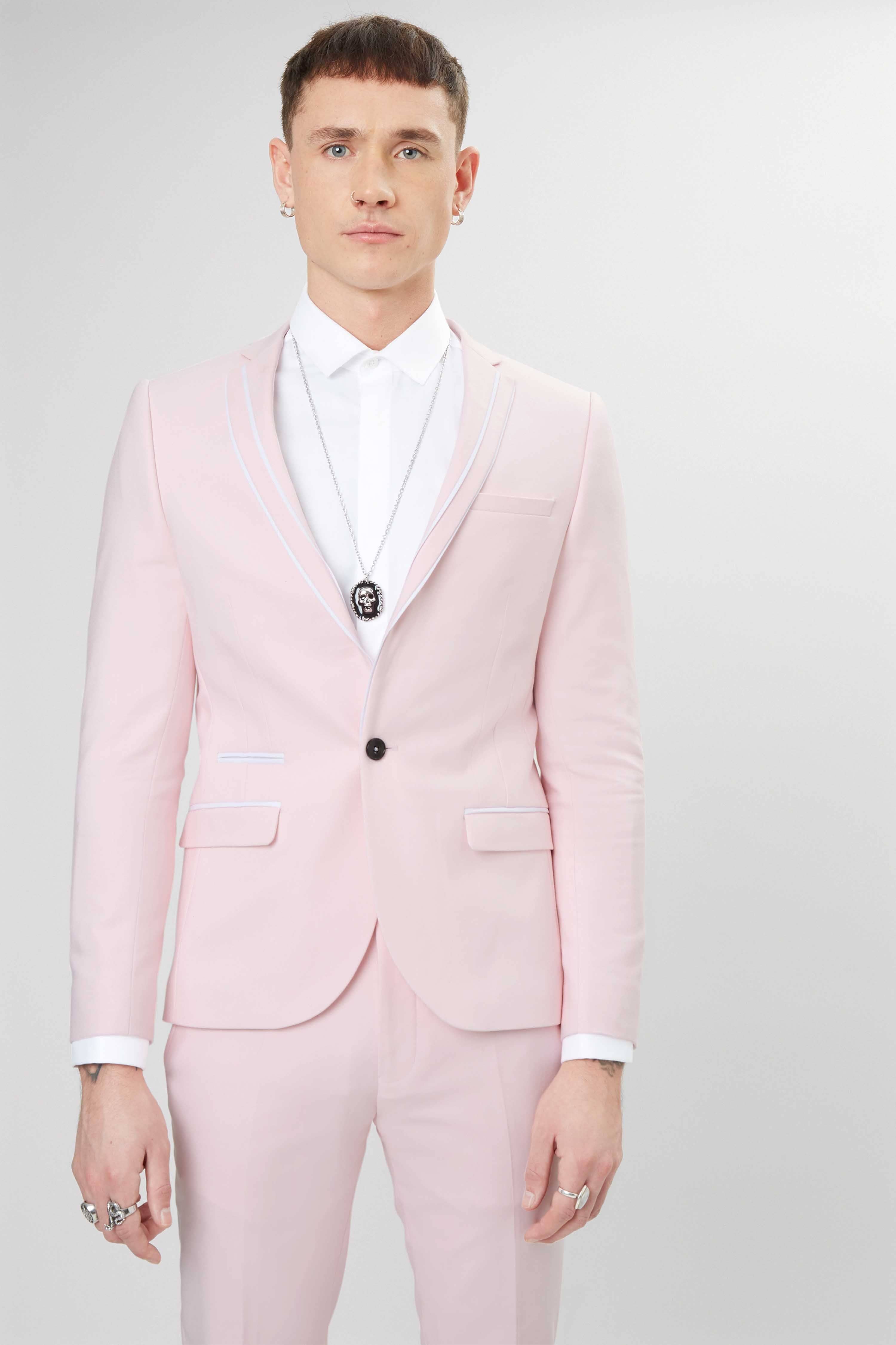 Liverpool Skinny Fit Pink Suit Jacket with Piping | Twisted Tailor ...