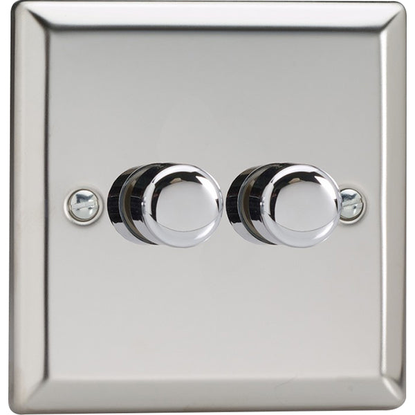 Varilight Classic 2-Gang 2-Way Push-On/Off Rotary LED Dimmer - Mirror Chrome - JCP252