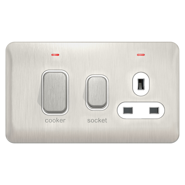 Schneider LSD 45A Double Pole Cooker Control Unit With LED Indicatoricator White Insert Stainless Steel - GGBL4001WSS