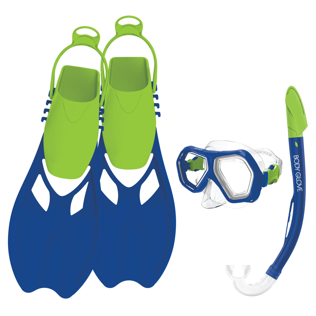 Kids Mischief Mask/Snorkel/Fins Complete Set - Blue/Lime