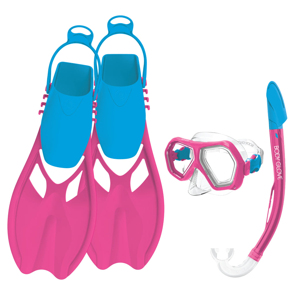 Kids Mischief Mask/Snorkel/Fins Complete Set - Pink/Aqua