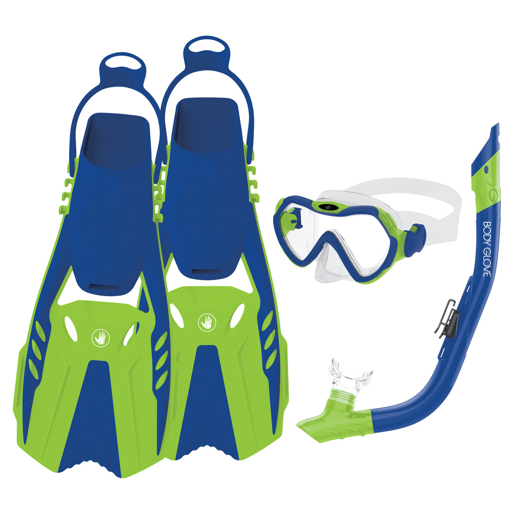 Grape Mask/Snorkel/Fins Complete Set - Blue/Lime