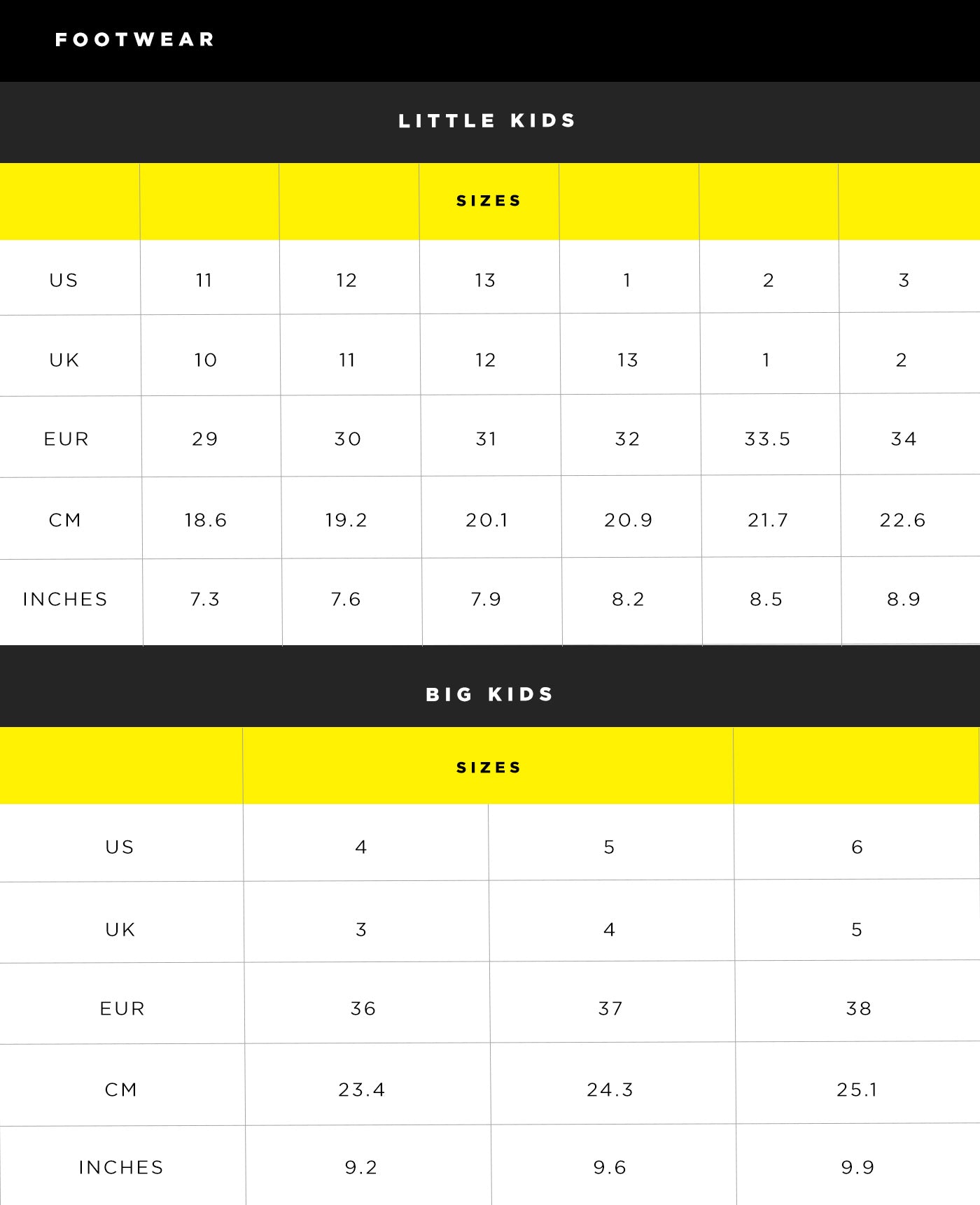 Junior Fit Size Chart