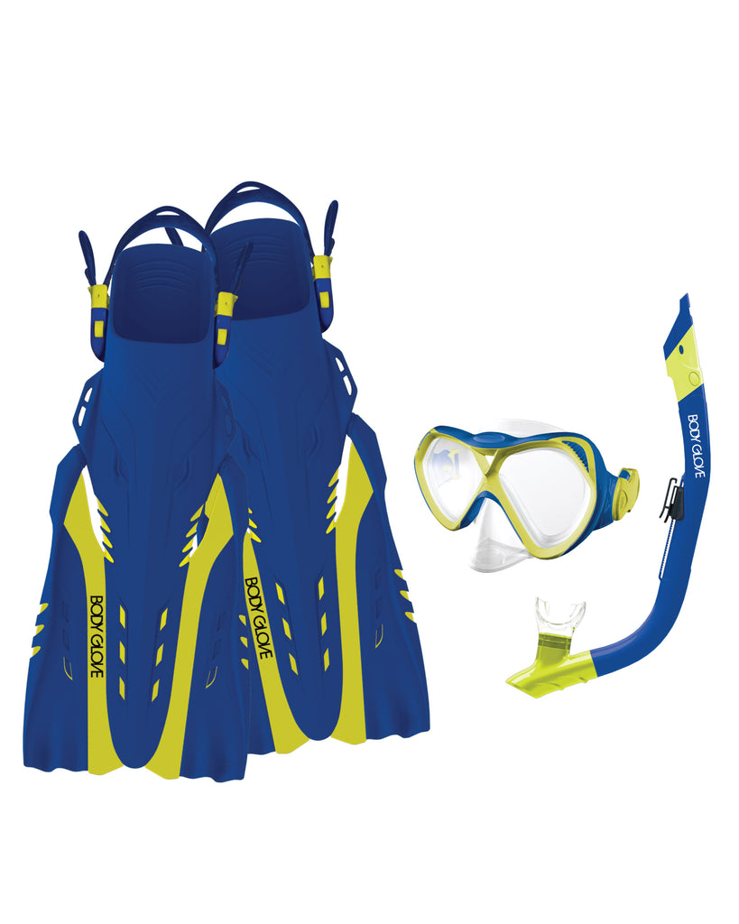 Cove Mask/Snorkel/Fin Snorkeling Set - Blue/Citron