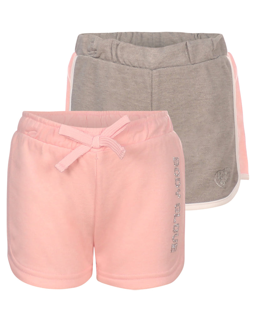 Girls' Solid and Side-Stripe Shorts Set (7-12) - Light Pink & Grey