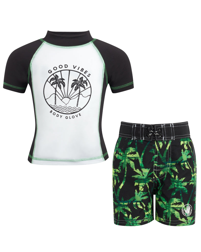 Toddler Boys' Rash Guard & Swim Shorts Set - Green Palm