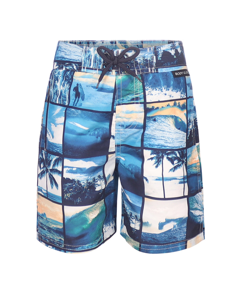 Toddler Boys' Patchwork Photo Swim Shorts - Blue