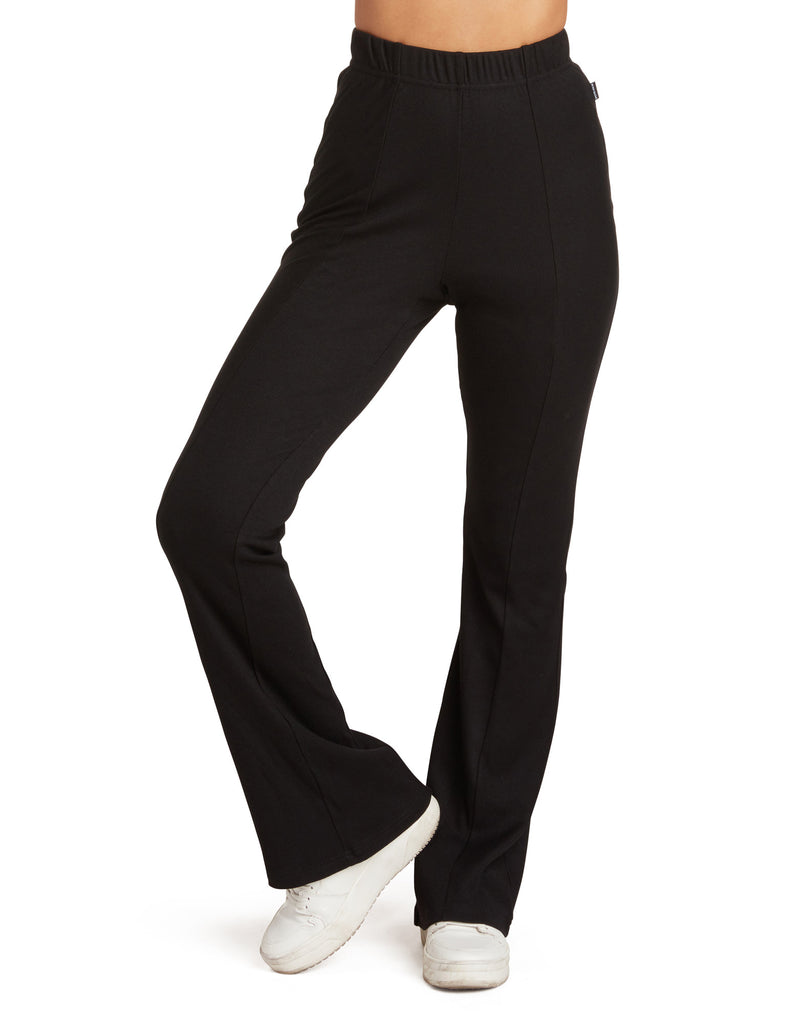 Kendal High Waisted Ribbed Flare Legging - Black