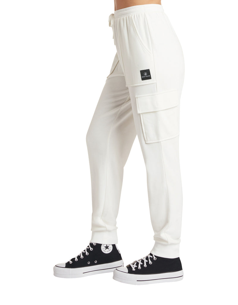 Midnight Hour High-Rise Cargo Jogger Sweatpants - Cream