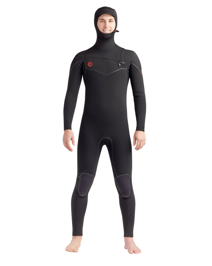 Red Cell 5/4/3mm Men's Chest-Zip Hooded Fullsuit - Black