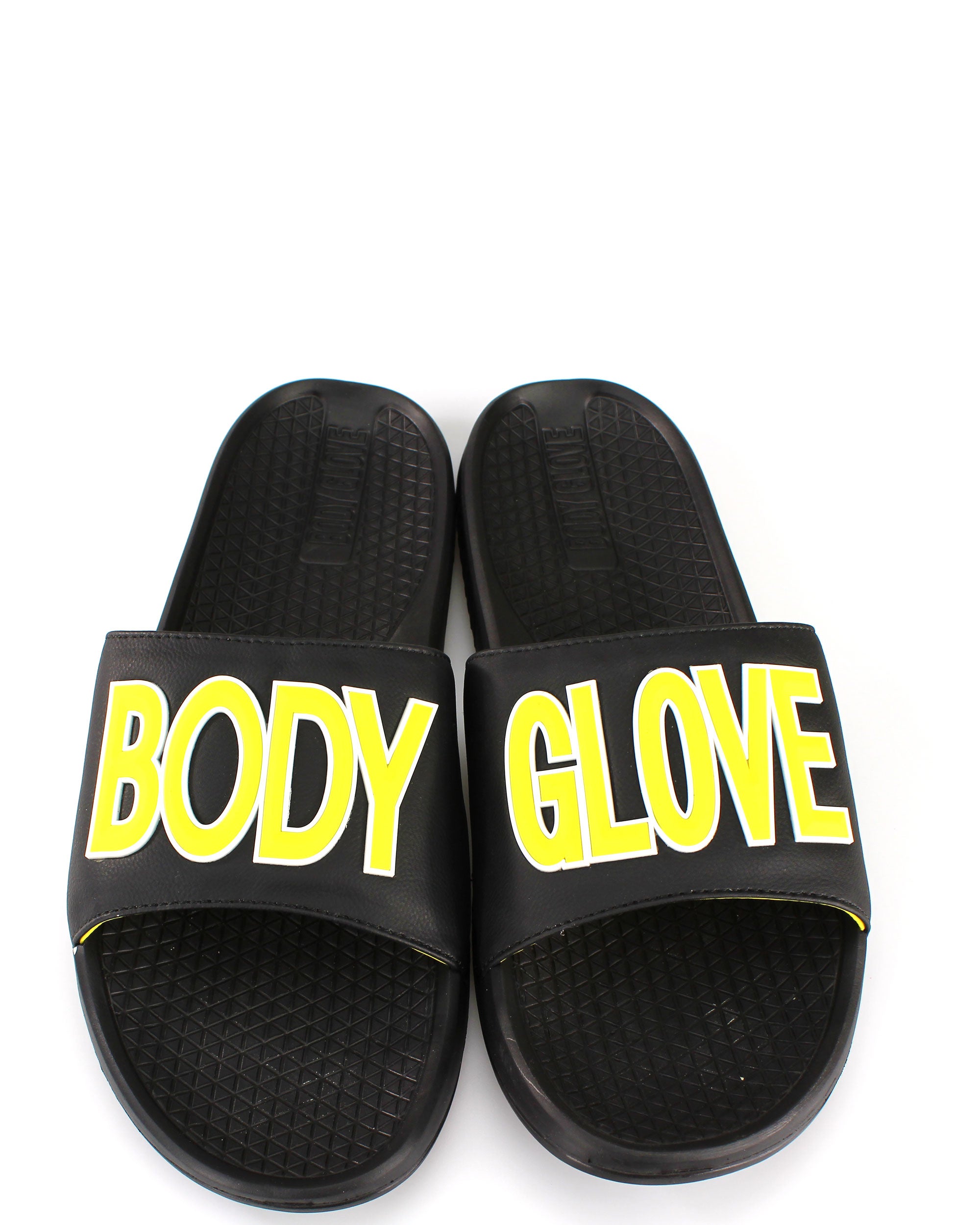 Slide Away Body Glove Sandals, Black/Yellow