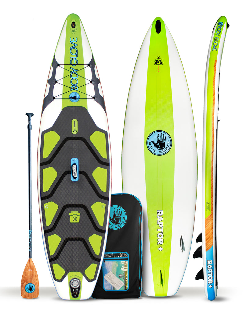 Raptor+ 10'8" Inflatable Paddle Board - Green/Wood