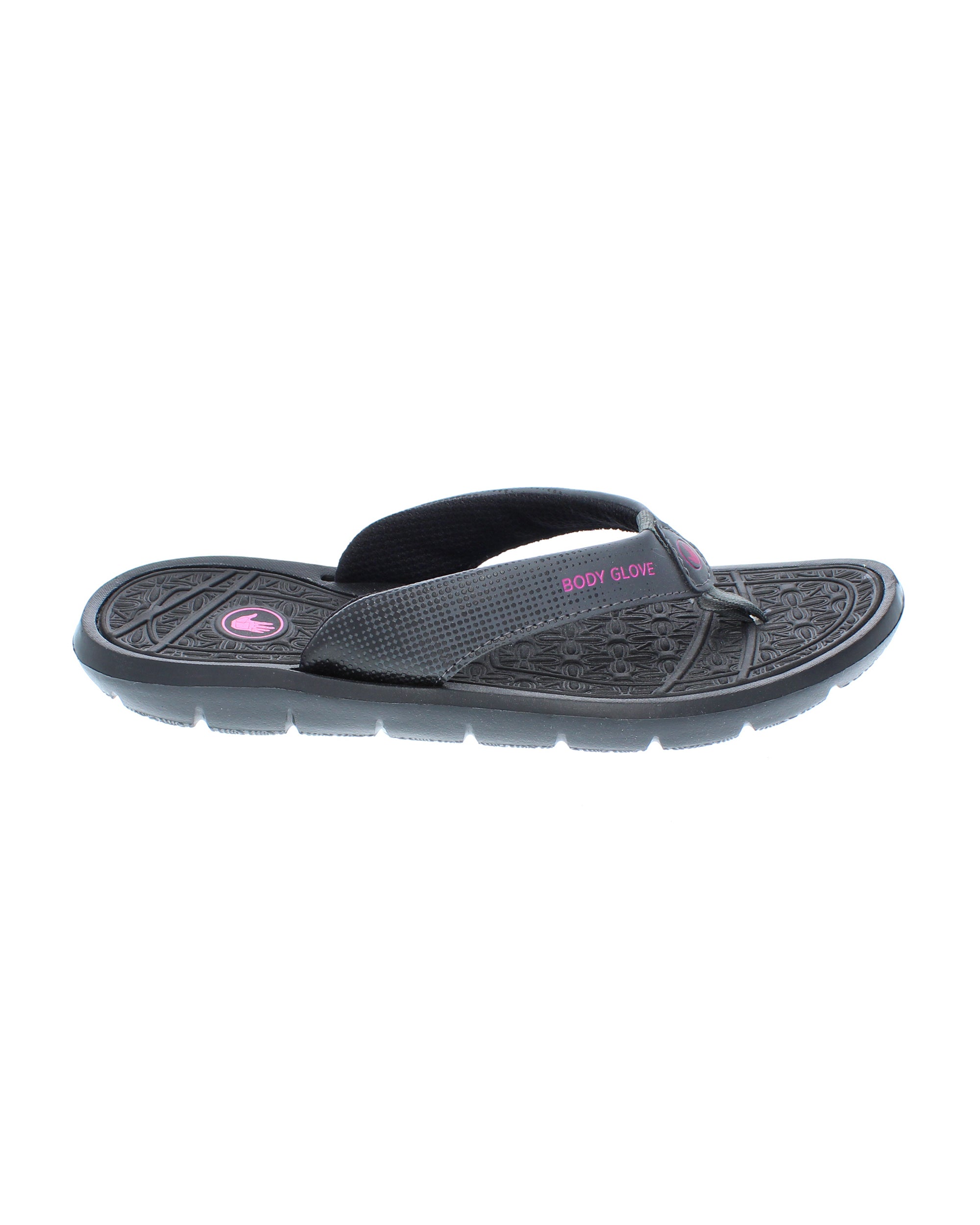 black and pink flip flops