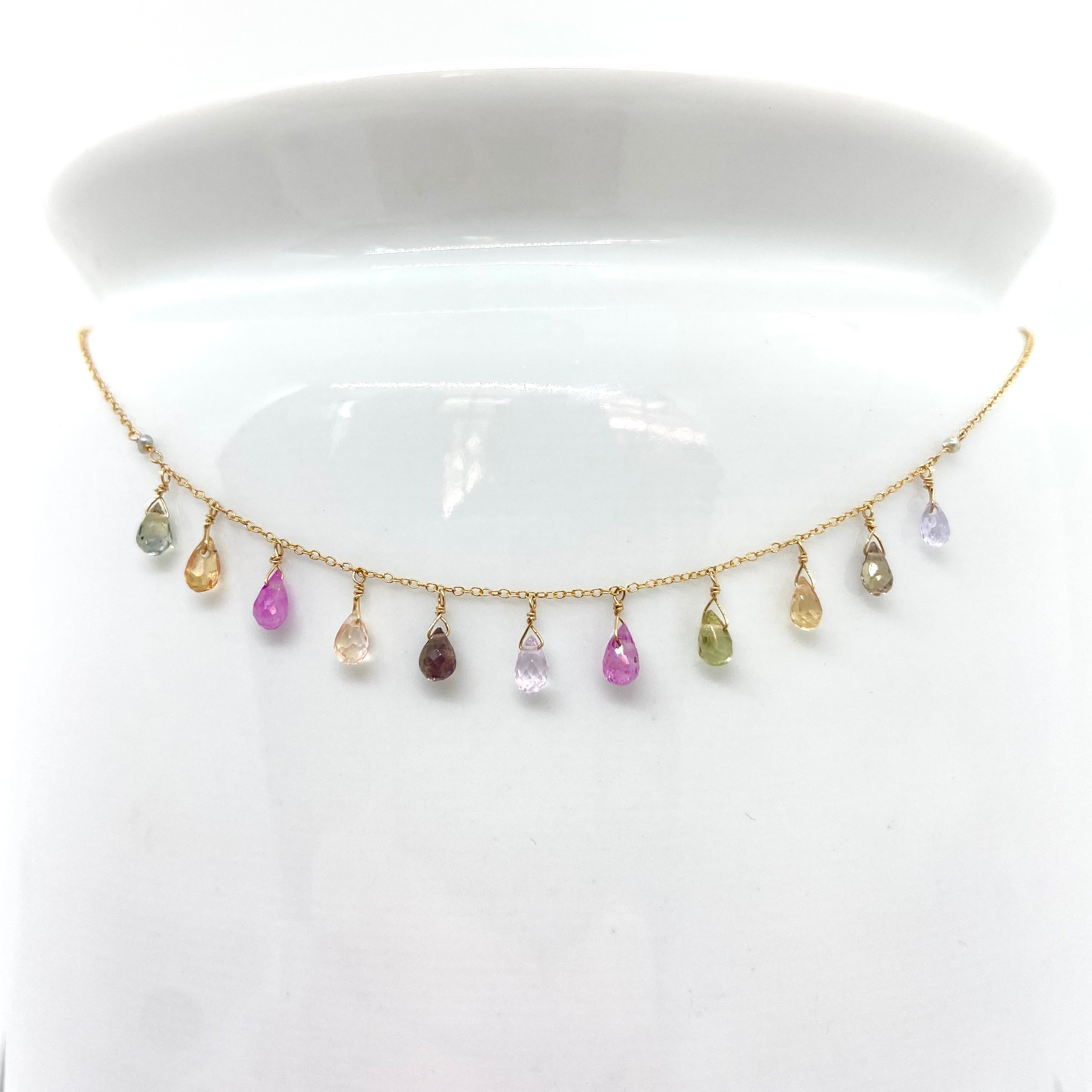 14k Gold Chain Necklace w/ Sapphires & Freshwater Pearls