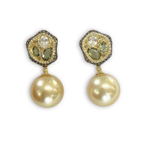 Pearl/Sapphire/Diamond Earrings