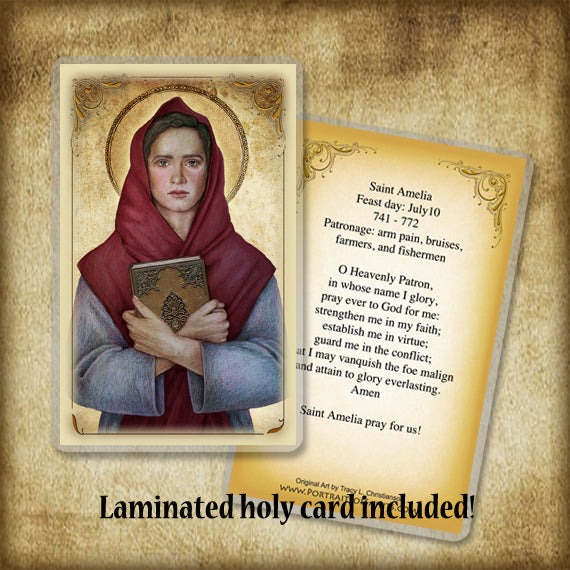 St. Amelia Plaque & Holy Card Gift Set Portraits of Saints